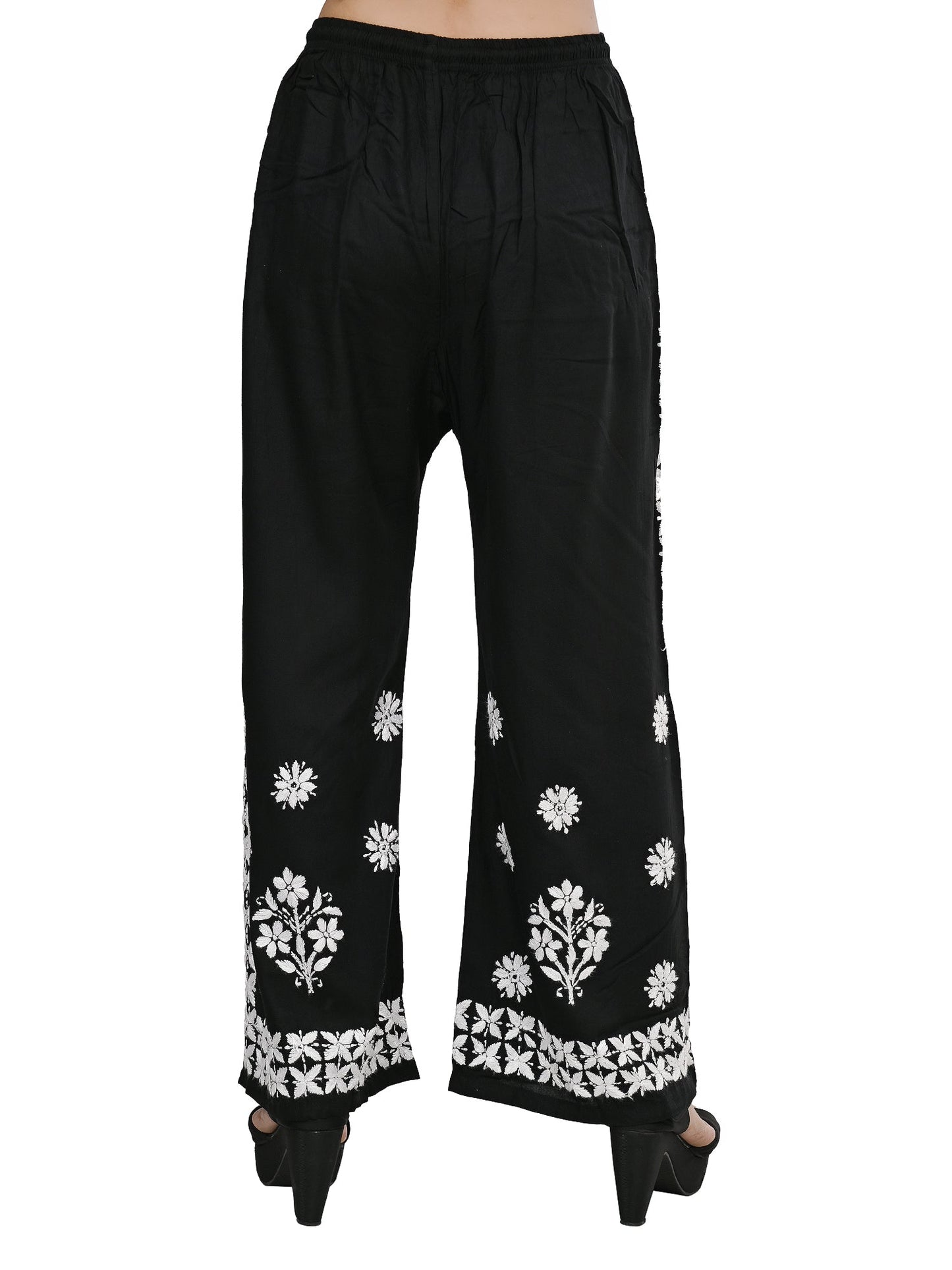 MS CHIKAN ARTS Women's Rayon Lucknowi Chikankari Hand Embroidered Plazzo