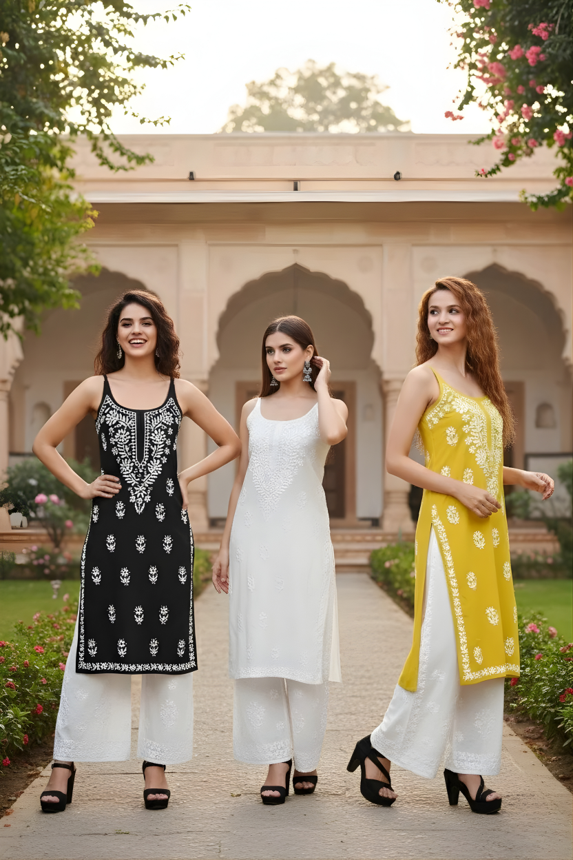 The Summer Breeze: Rayon Sleeveless Chikankari Kurti