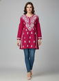 "Short Rayon Lucknowi Chikankari Kurti with Hand Embroidery"