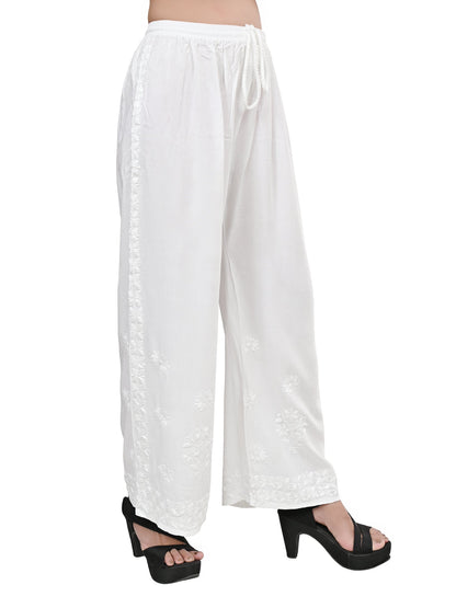 Rayon Lucknowi Chikankari Hand Embroidered Plazzo