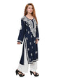 MS CHIKAN ARTS Women's Rayon Full Sleeve Lucknowi Chikankari Hand Work Round Neck Kurti