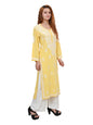 MS CHIKAN ARTS Women's Rayon Full Sleeve Lucknowi Chikankari Hand Work Round Neck Kurti