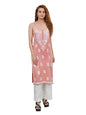 MS CHIKAN ARTS Women's Rayon Sleeveless Lucknowi Chikankari Hand Work Round Neck Kurti