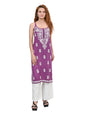 MS CHIKAN ARTS Women's Rayon Sleeveless Lucknowi Chikankari Hand Work Round Neck Kurti