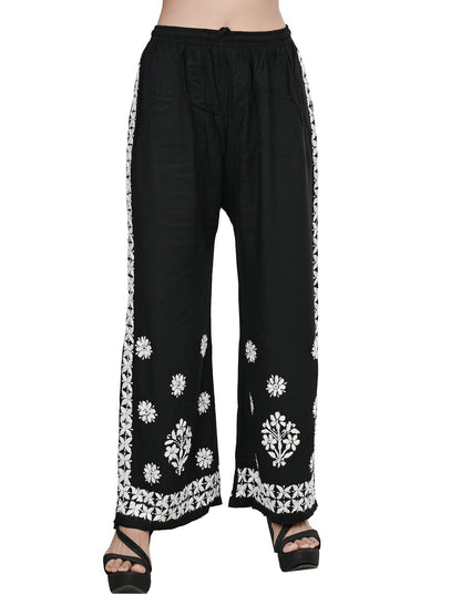 MS CHIKAN ARTS Women's Rayon Lucknowi Chikankari Hand Embroidered Plazzo