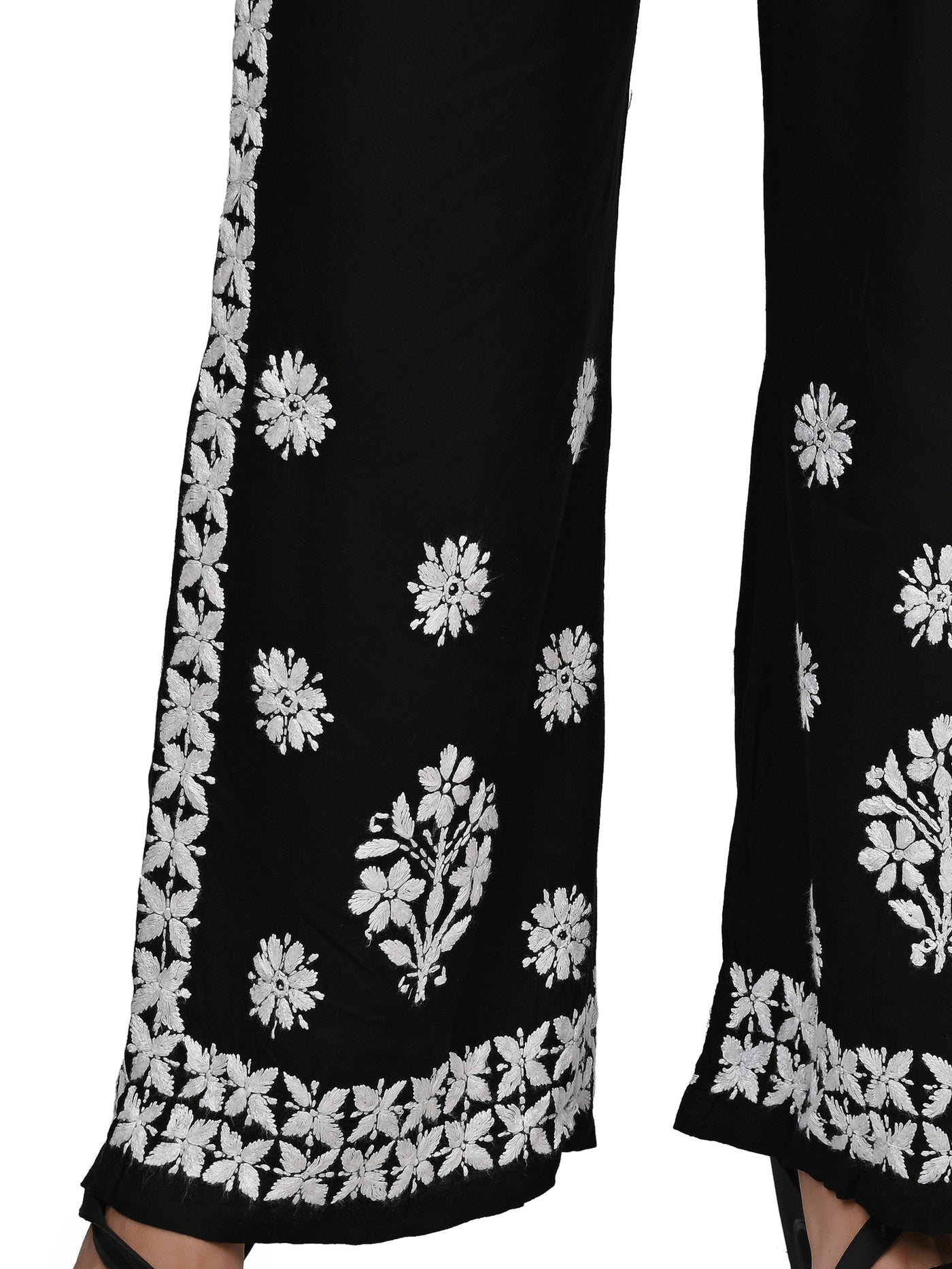 MS CHIKAN ARTS Women's Rayon Lucknowi Chikankari Hand Embroidered Plazzo