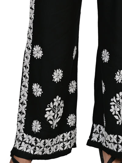 MS CHIKAN ARTS Women's Rayon Lucknowi Chikankari Hand Embroidered Plazzo