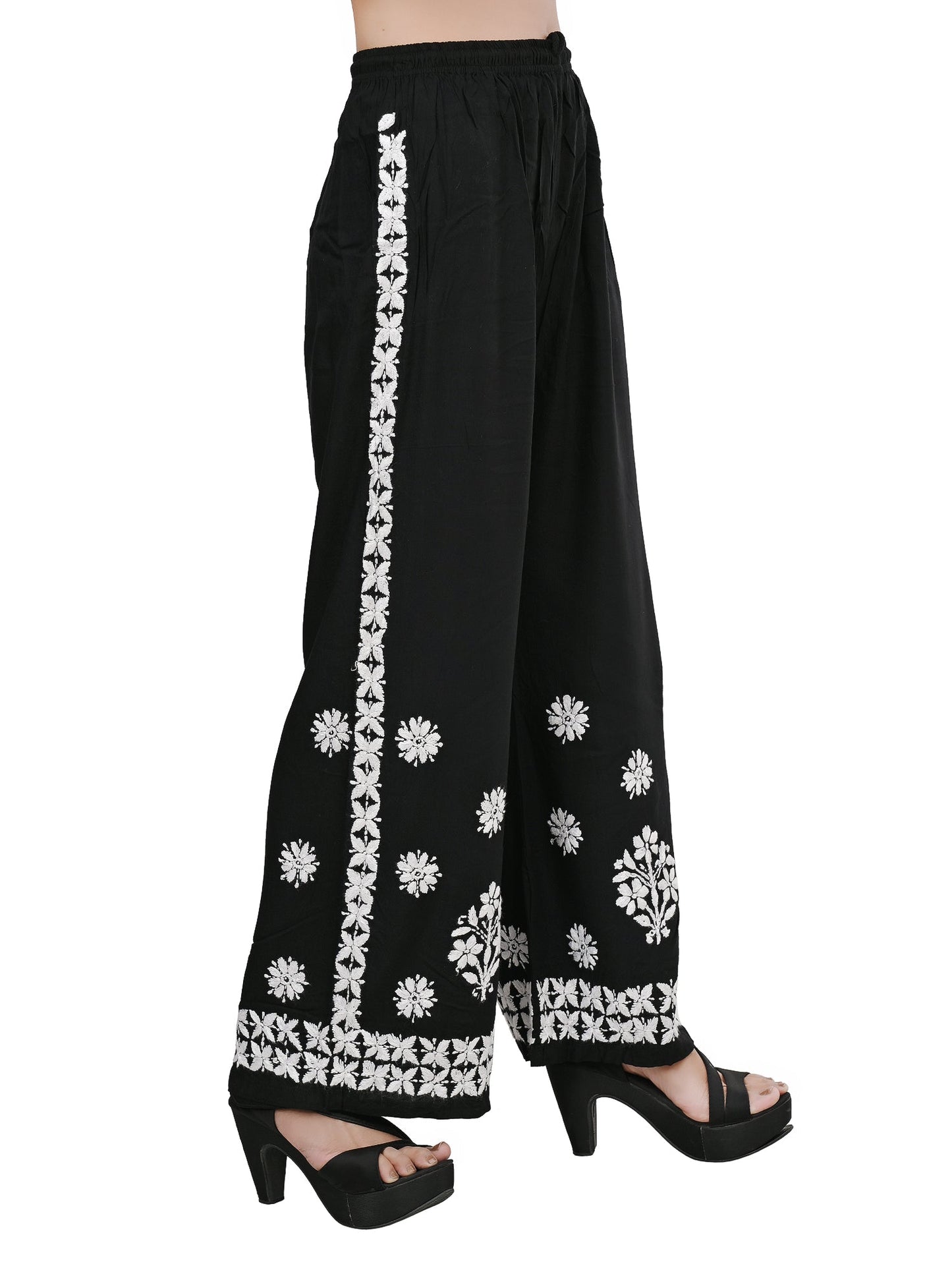 MS CHIKAN ARTS Women's Rayon Lucknowi Chikankari Hand Embroidered Plazzo