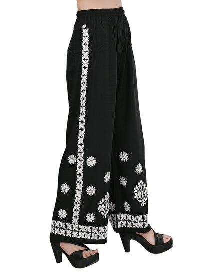MS CHIKAN ARTS Women's Rayon Lucknowi Chikankari Hand Embroidered Plazzo