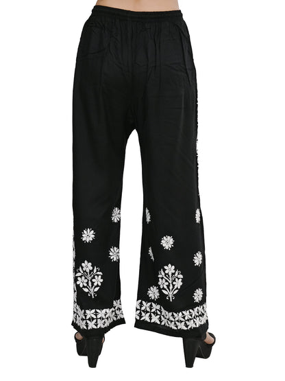 MS CHIKAN ARTS Women's Rayon Lucknowi Chikankari Hand Embroidered Plazzo