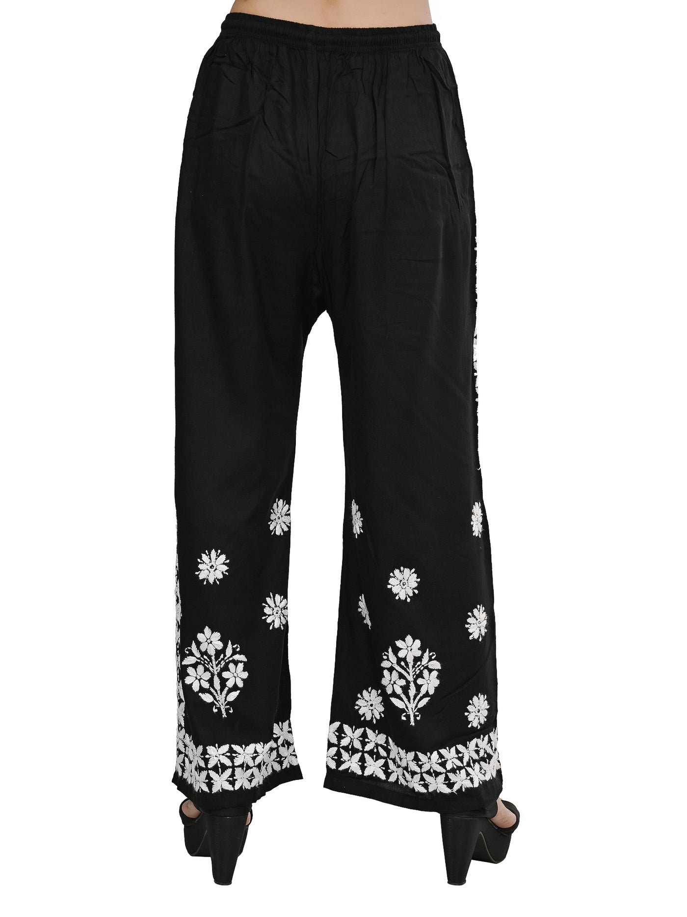 MS CHIKAN ARTS Women's Rayon Lucknowi Chikankari Hand Embroidered Plazzo