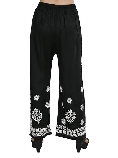 MS CHIKAN ARTS Women's Rayon Lucknowi Chikankari Hand Embroidered Plazzo