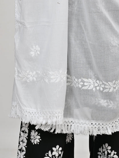 MS CHIKAN ARTS Women's Cotton Chikankari with Lace Border Dupatta