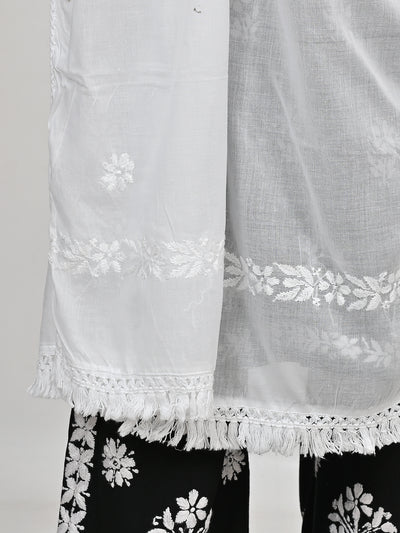 MS CHIKAN ARTS Women's Cotton Chikankari with Lace Border Dupatta