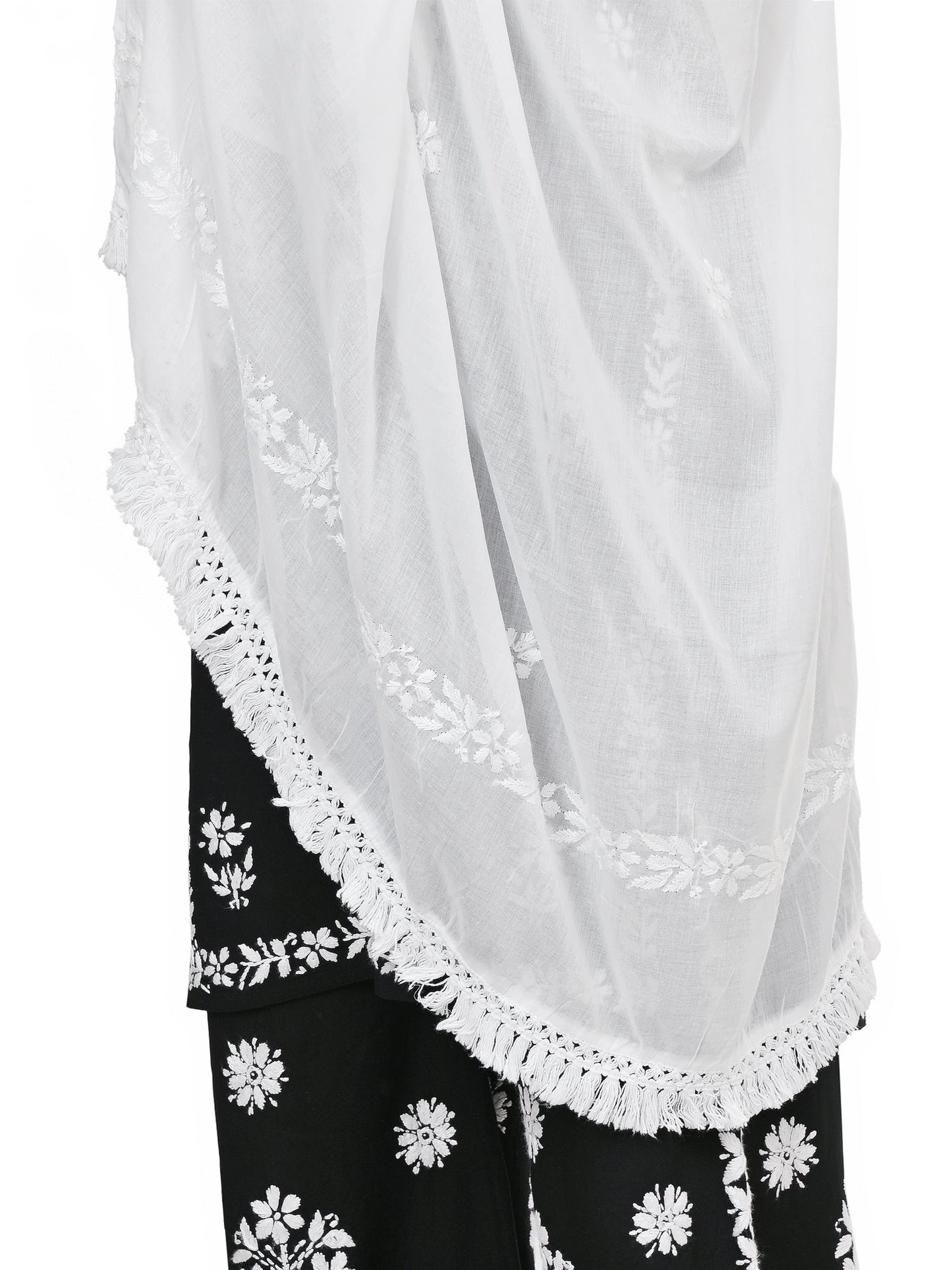 MS CHIKAN ARTS Women's Cotton Chikankari with Lace Border Dupatta