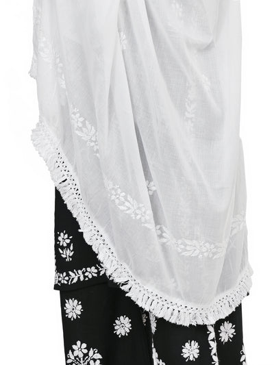 MS CHIKAN ARTS Women's Cotton Chikankari with Lace Border Dupatta