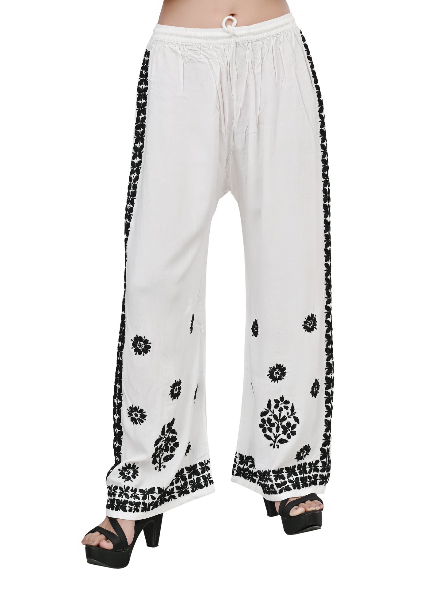 Rayon Chikankari Hand Embroidered with Black Thread Work Plazzo