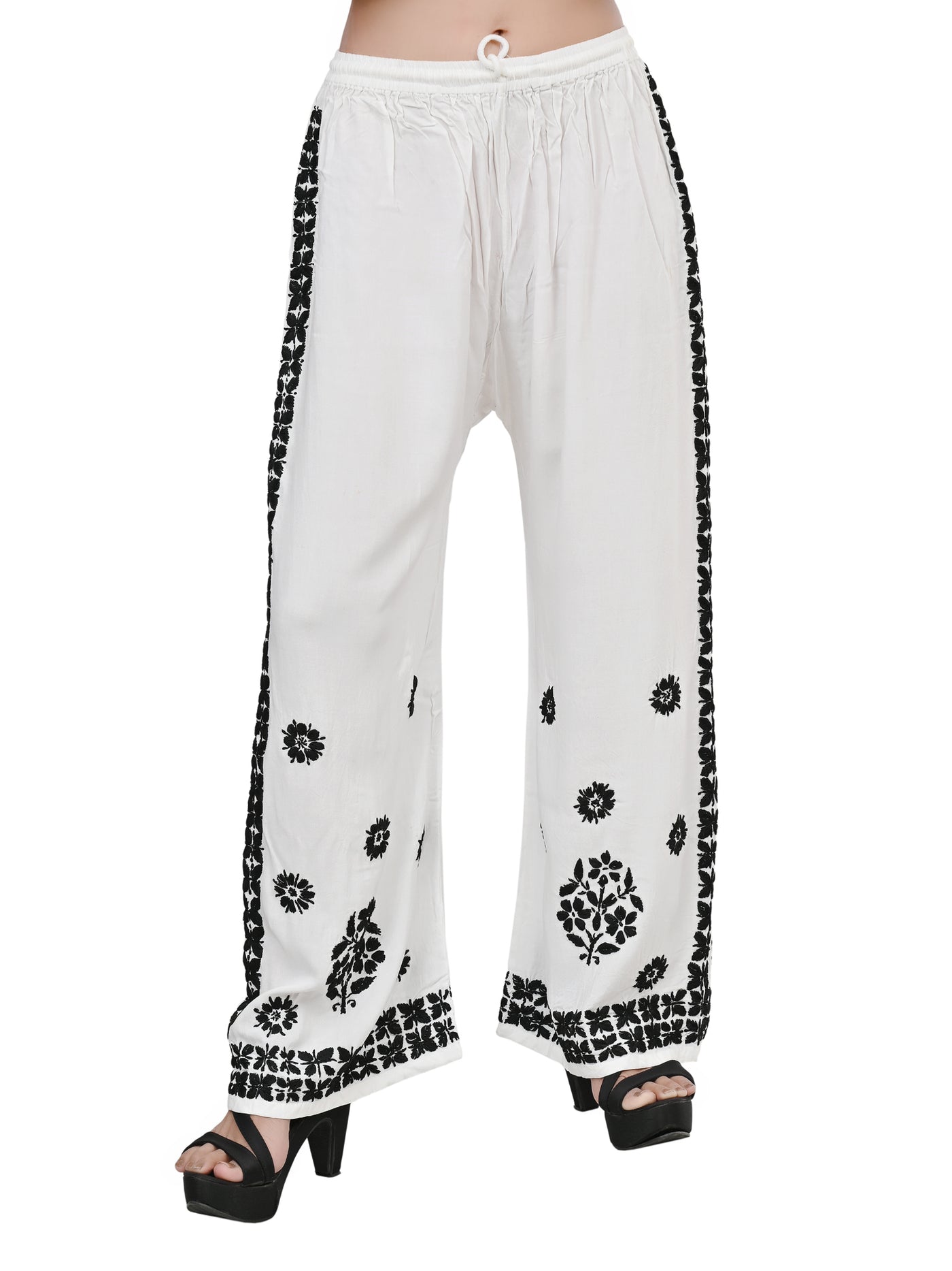 Rayon Chikankari Hand Embroidered with Black Thread Work Plazzo