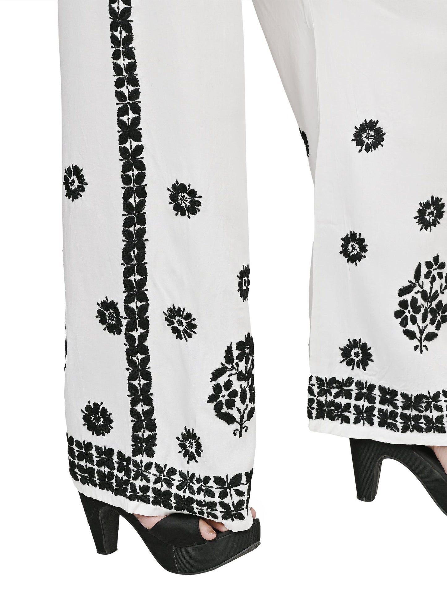 Rayon Chikankari Hand Embroidered with Black Thread Work Plazzo