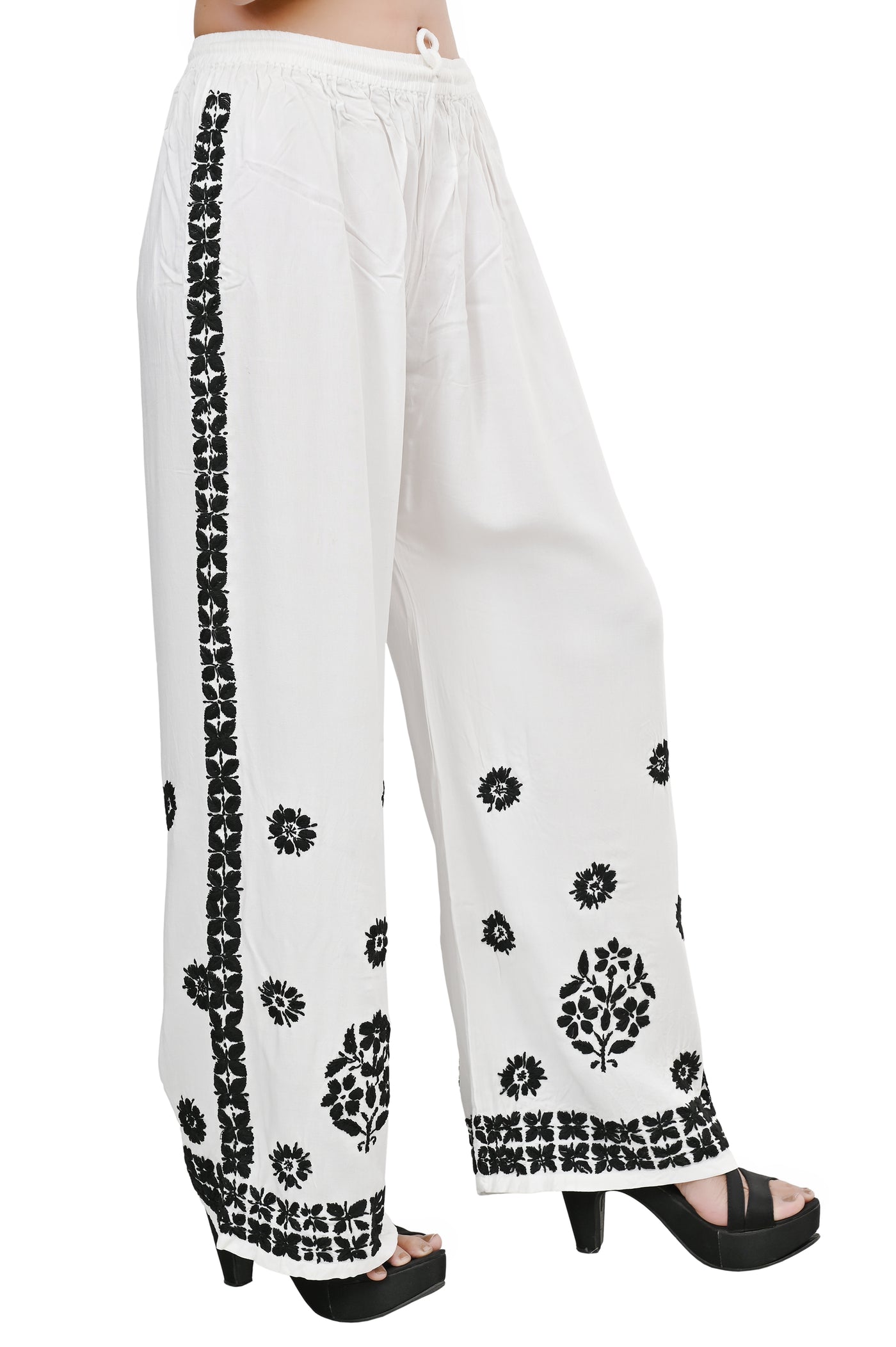 Rayon Chikankari Hand Embroidered with Black Thread Work Plazzo