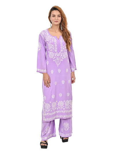 Handmade Embroidered Rayon Lucknowi Chikankari Plazo Set