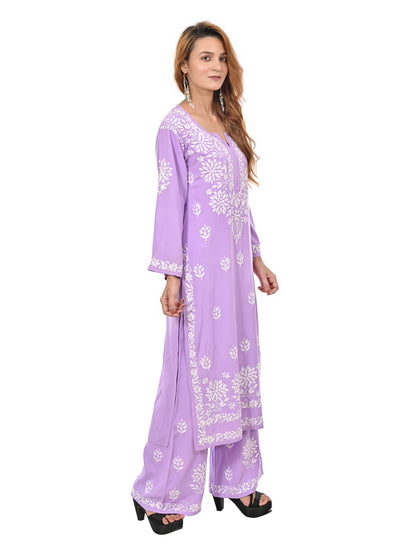 Handmade Embroidered Rayon Lucknowi Chikankari Plazo Set