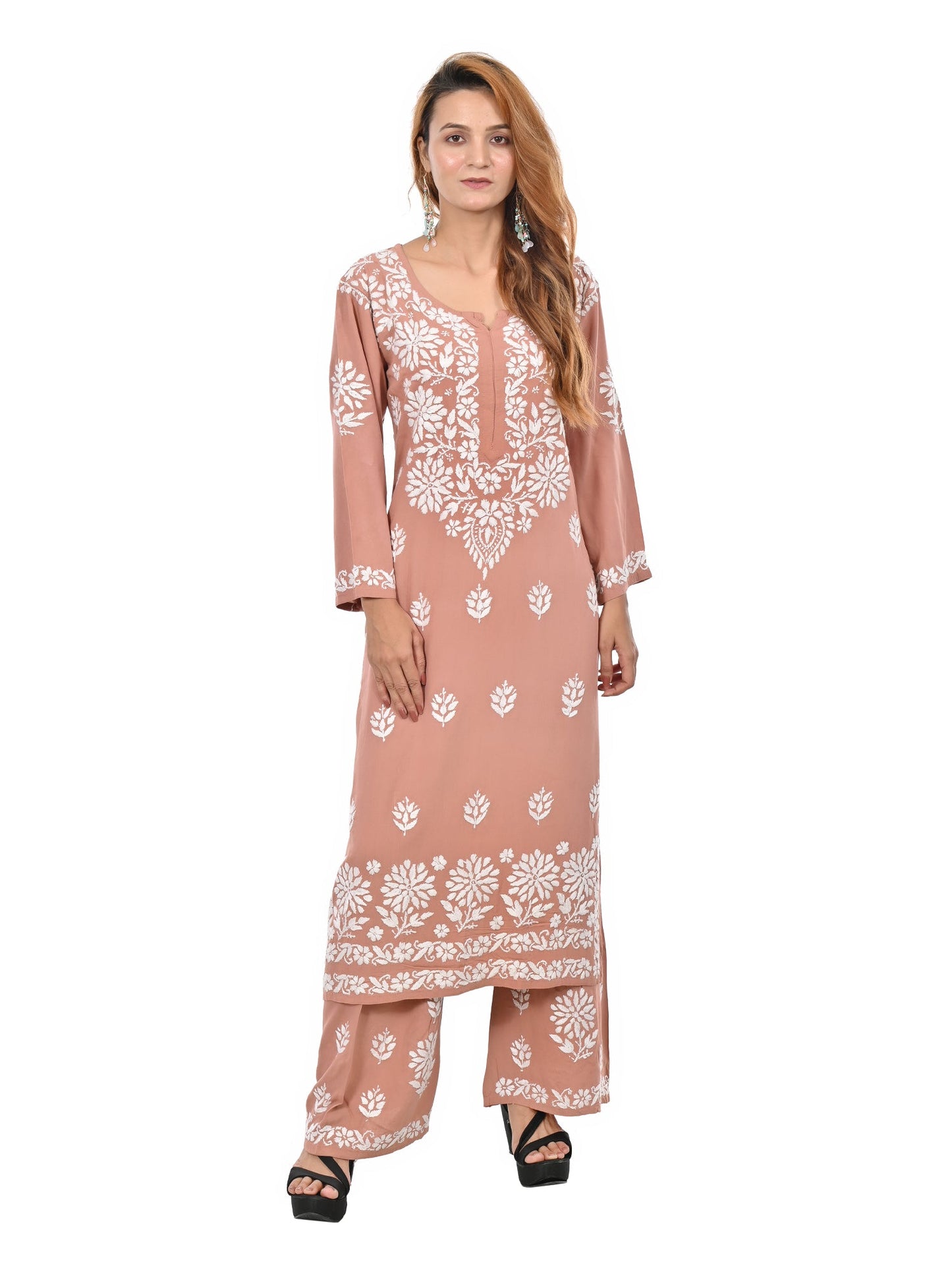 Handmade Embroidered Rayon Lucknowi Chikankari Plazo Set