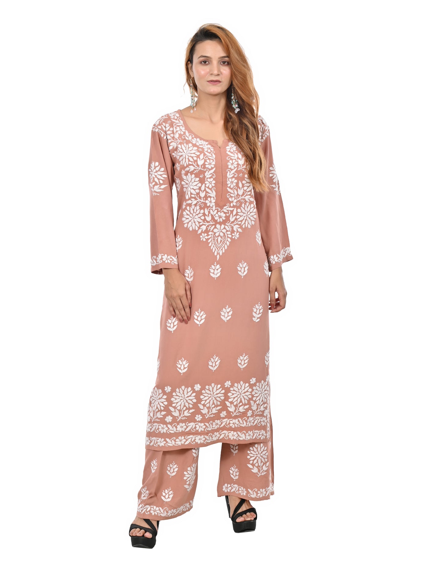 Handmade Embroidered Rayon Lucknowi Chikankari Plazo Set