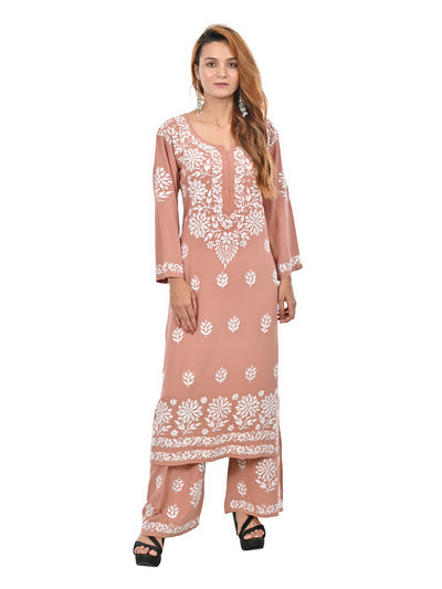 Handmade Embroidered Rayon Lucknowi Chikankari Plazo Set