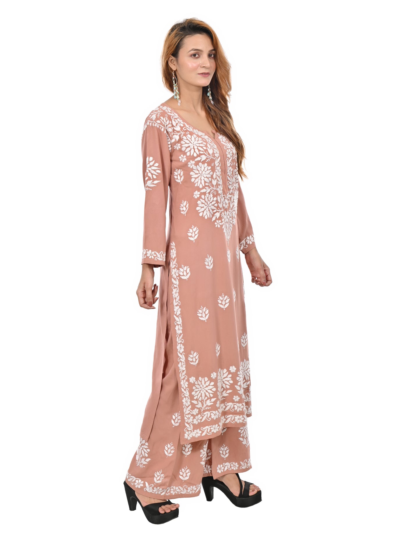 Handmade Embroidered Rayon Lucknowi Chikankari Plazo Set