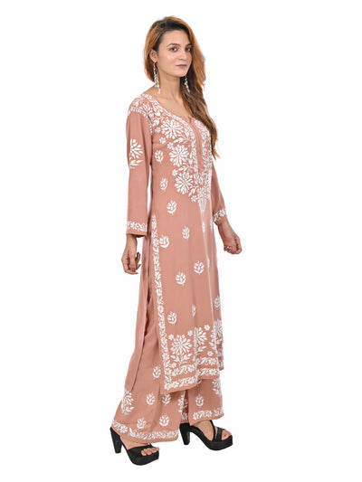 Handmade Embroidered Rayon Lucknowi Chikankari Plazo Set