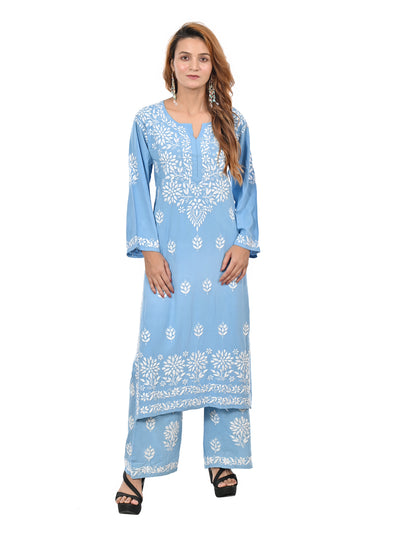 Handmade Embroidered Rayon Lucknowi Chikankari Plazo Set