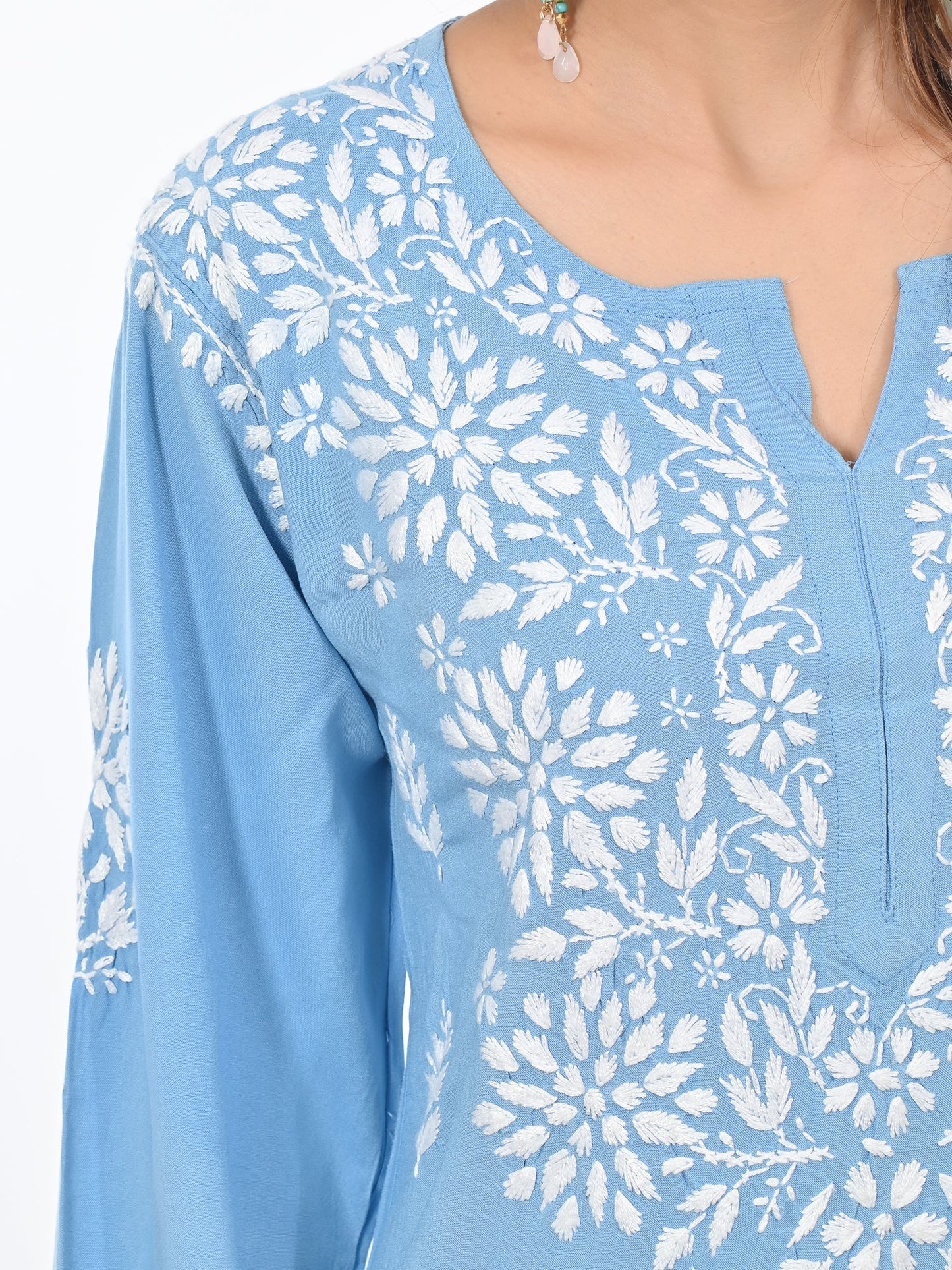 Handmade Embroidered Rayon Lucknowi Chikankari Plazo Set