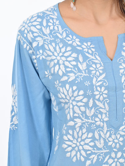 Handmade Embroidered Rayon Lucknowi Chikankari Plazo Set