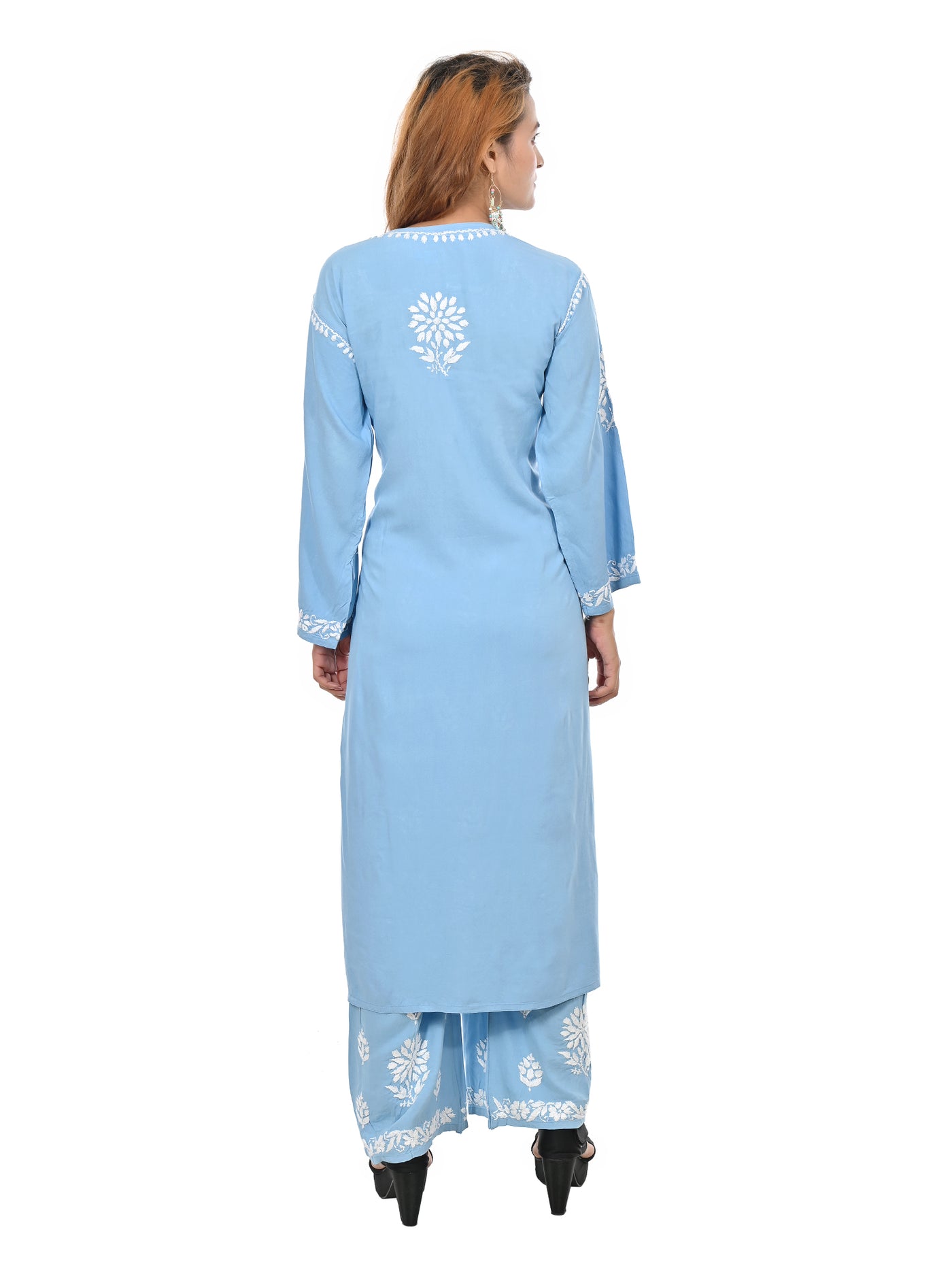 Handmade Embroidered Rayon Lucknowi Chikankari Plazo Set