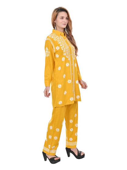 Handmade Embroidered Rayon Lucknowi Chikankari Co-ord Set