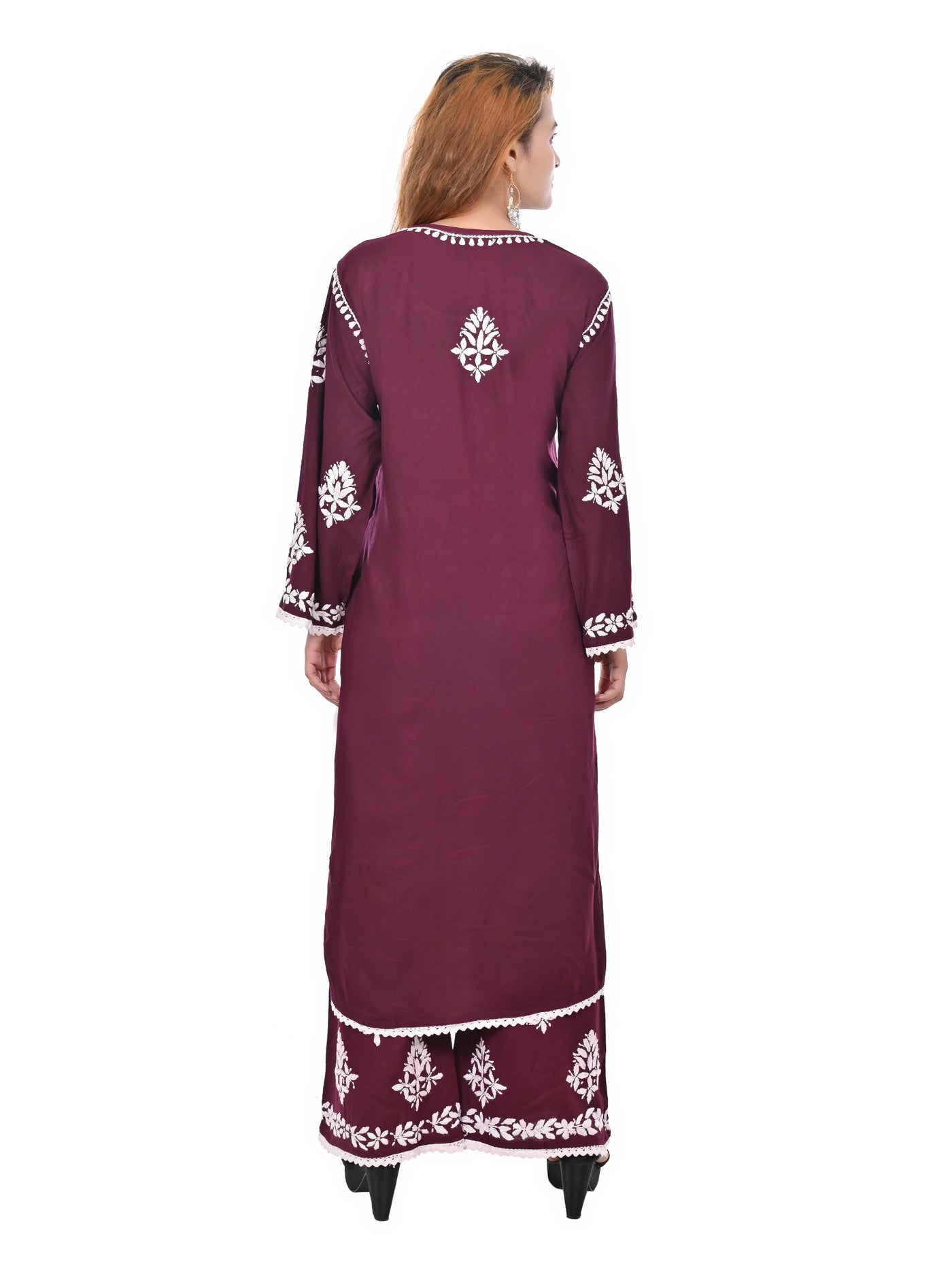 Handmade Embroidered Rayon Lace Plazo Set