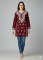 "Short Rayon Lucknowi Chikankari Kurti with Hand Embroidery"