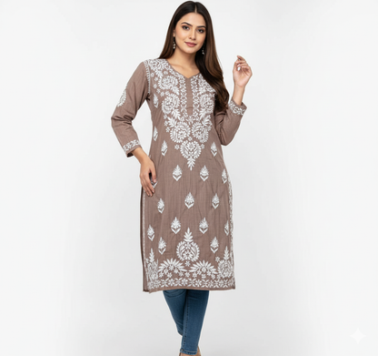 Lucknowi Chikankari Kurti Featuring Hand Embroidery