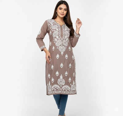 Lucknowi Chikankari Kurti Featuring Hand Embroidery