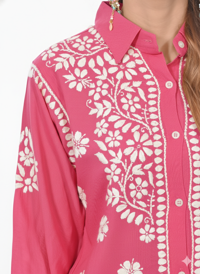 Handmade Embroidered Rayon Lucknowi Chikankari Co-ord Set