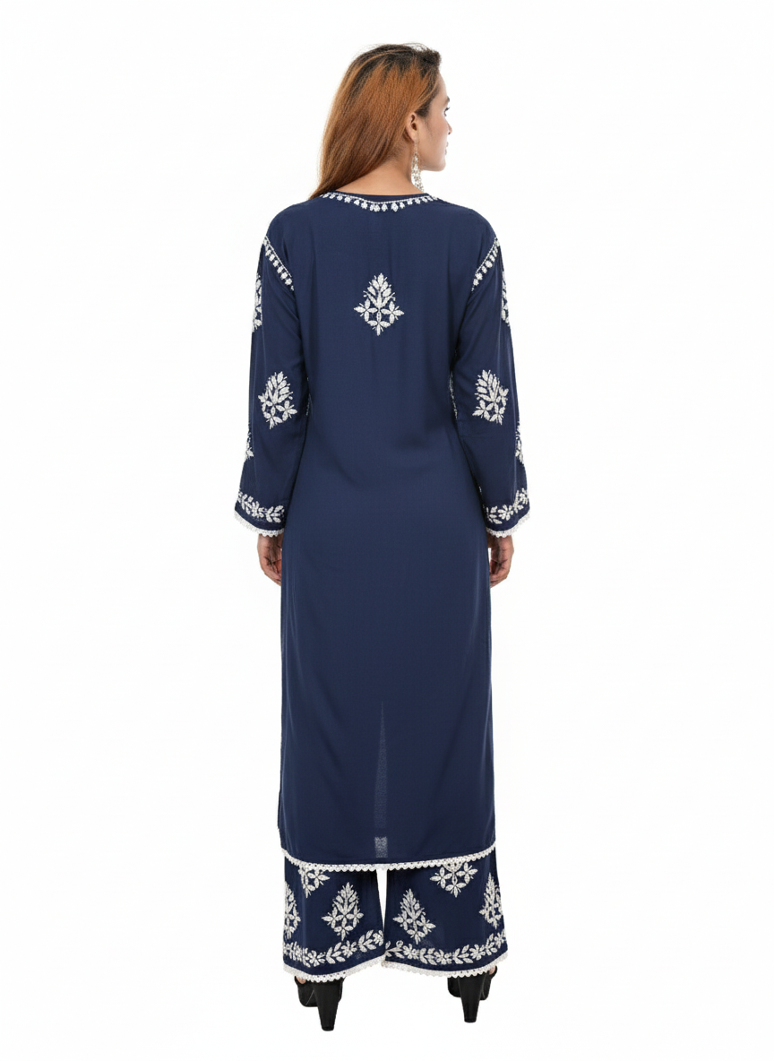 Handmade Embroidered Rayon Lace Plazo Set