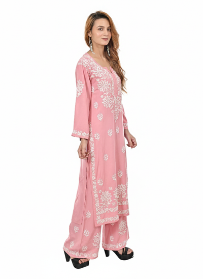 Handmade Embroidered Rayon Lucknowi Chikankari Plazo Set