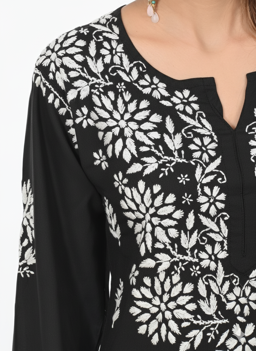 Handmade Embroidered Rayon Lucknowi Chikankari Plazo Set