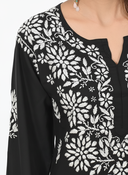 Handmade Embroidered Rayon Lucknowi Chikankari Plazo Set