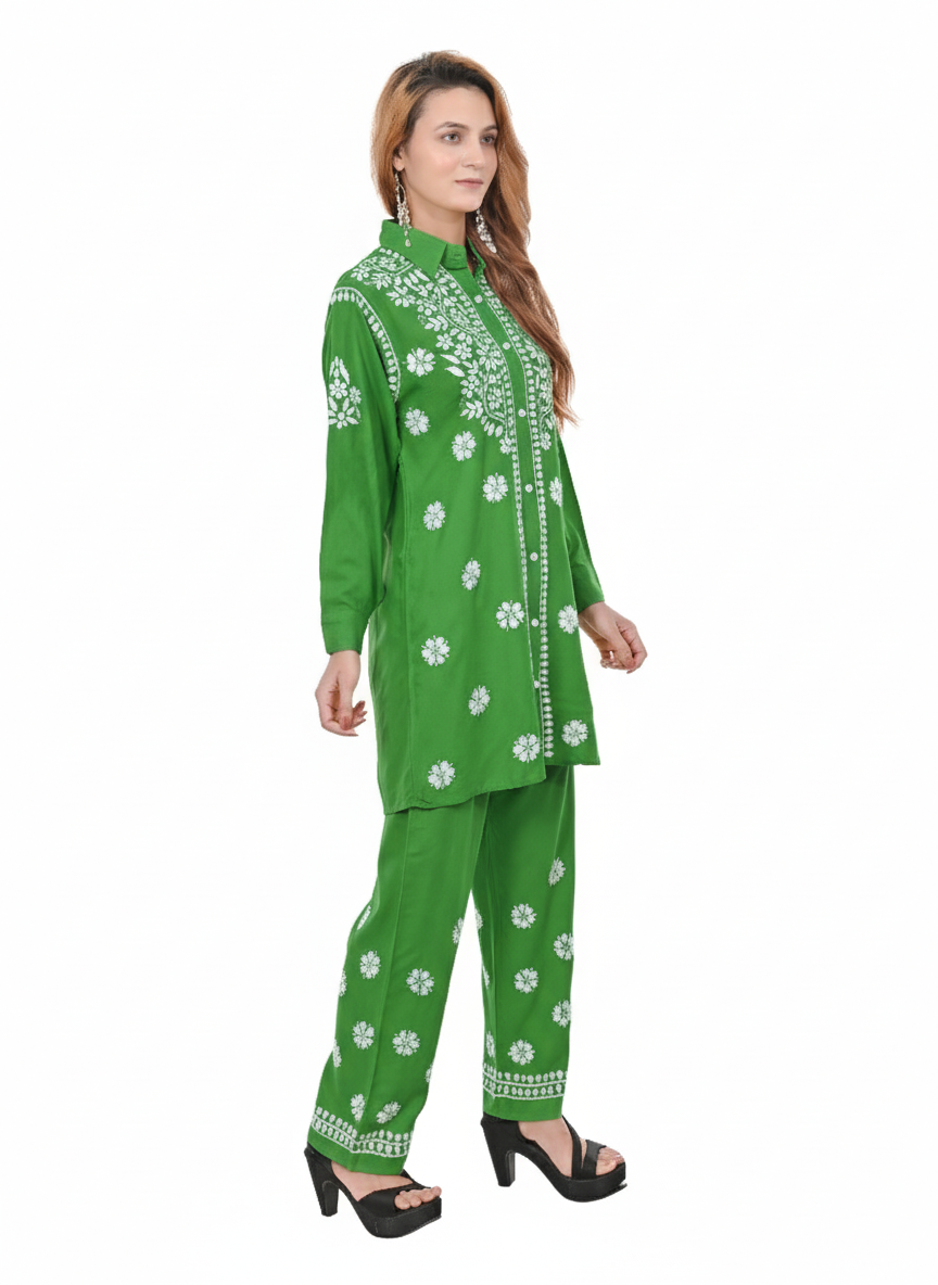 Handmade Embroidered Rayon Lucknowi Chikankari Co-ord Set