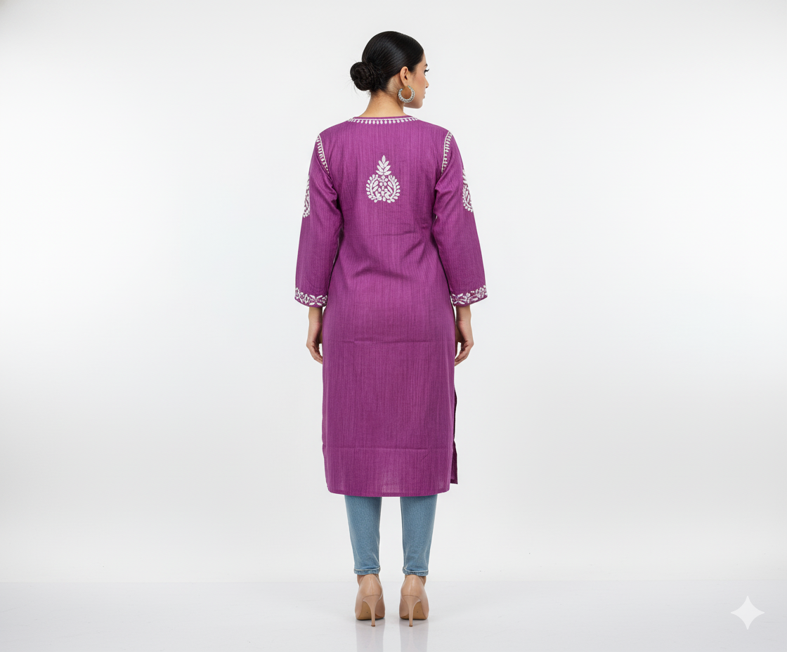 Lucknowi Chikankari Kurti Featuring Hand Embroidery