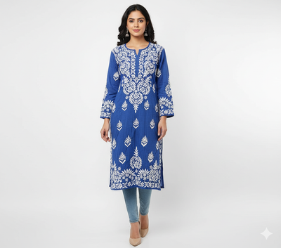 Lucknowi Chikankari Kurti Featuring Hand Embroidery