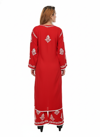 Handmade Embroidered Rayon Lace Plazo Set