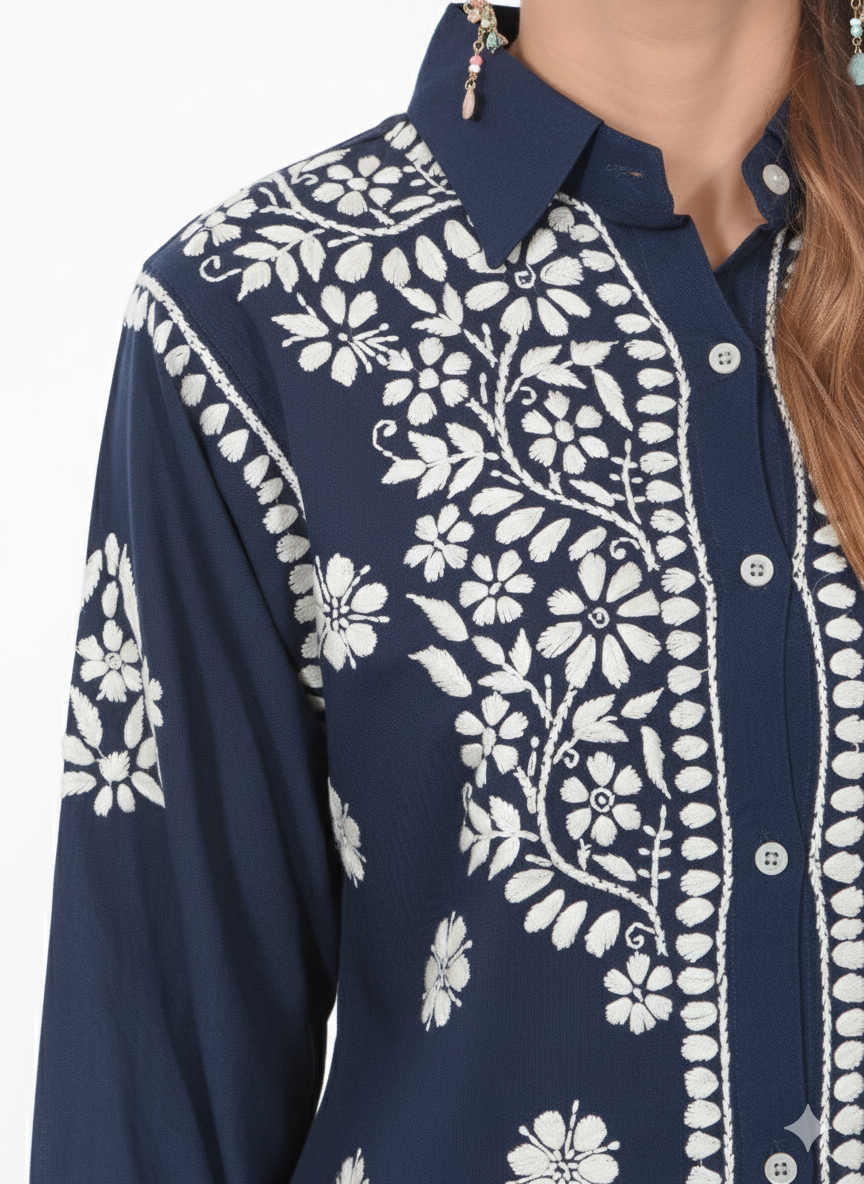 Handmade Embroidered Rayon Lucknowi Chikankari Co-ord Set